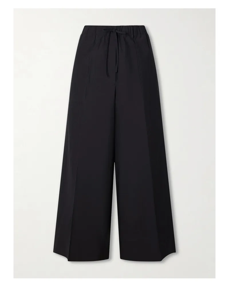 Totême Wide Summer Cotton-blend Wide-leg Pants - Black Black