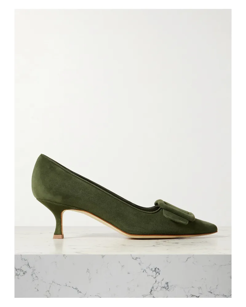 Manolo Blahnik Maysale 50 Buckled Suede Pumps - Green Green