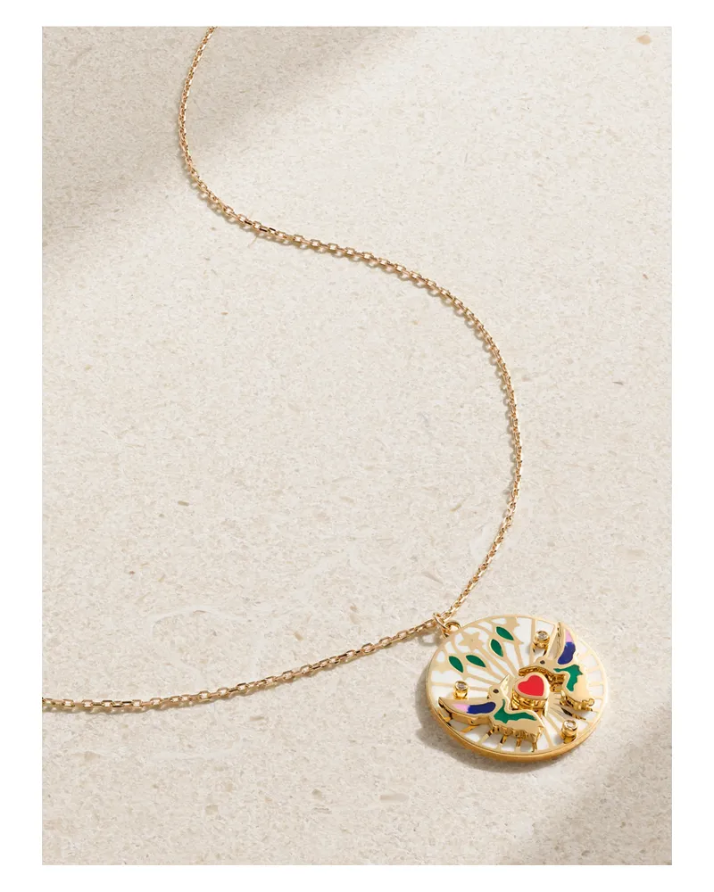 L’Atelier Nawbar The Love Birds Small 18-karat Gold, Enamel And Diamond Necklace - Multi Multi