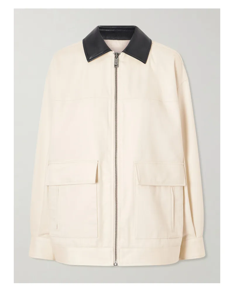 Anine Bing Holden Leather-trimmed Cotton Twill Jacket - Neutrals Neutrals