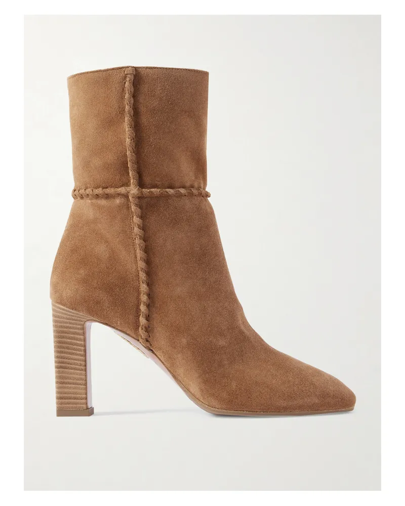 Aquazzura Indy 85 Ankle Boots Aus Veloursleder Mit Details Im Überwendlichstich - Braun Braun