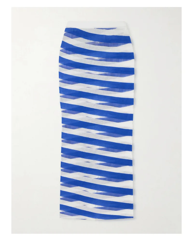 Stella McCartney Striped Mesh-paneled Cotton-blend Midi Skirt - Blue Blue