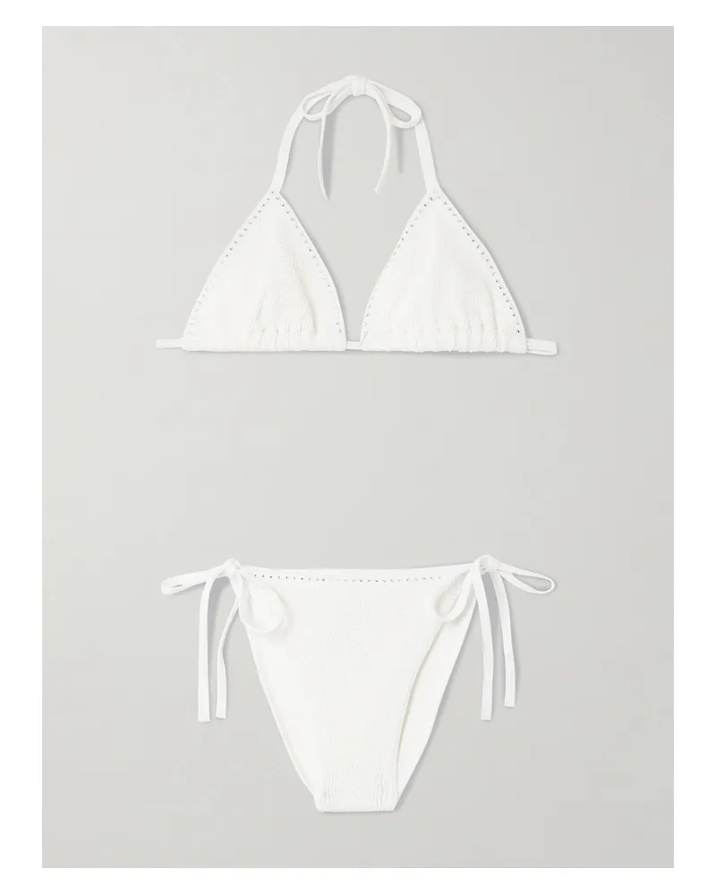 Hunza G Gina Bikini Aus Seersucker Mit Swarovski®-kristallen - Weiß Weiß