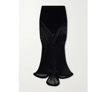 Ruffled Mesh Midi Skirt - Black