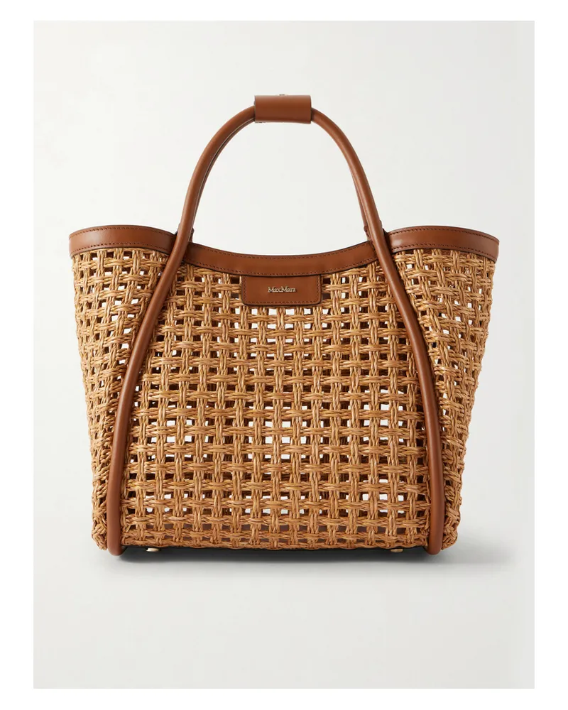 Max Mara Leather-trimmed Woven Raffia Tote Bag - Neutrals Neutrals