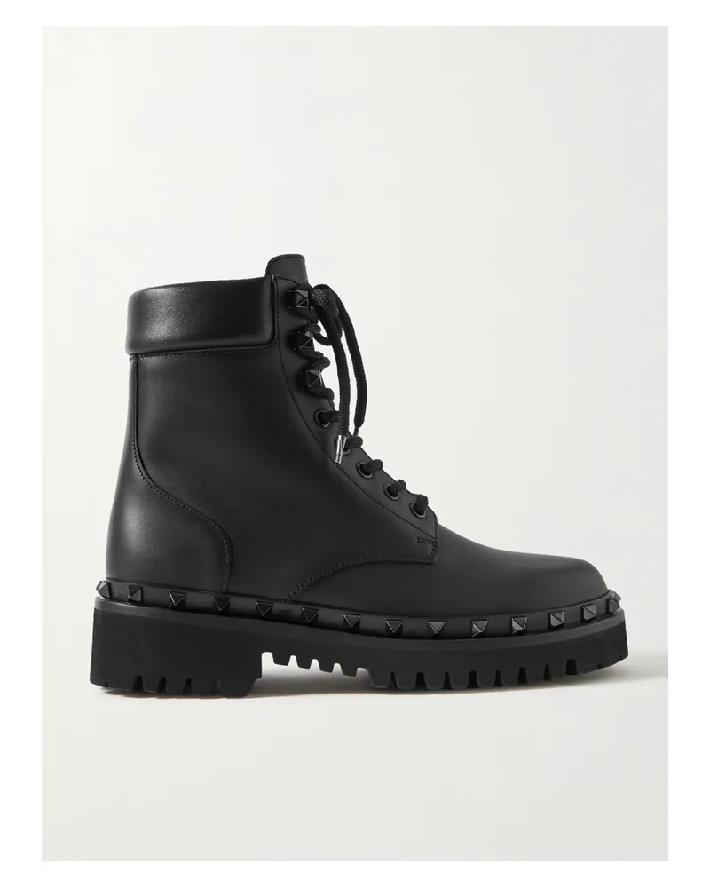 Valentino Garavani Rockstud Schnürstiefel Aus Leder Mit Verzierungen - Schwarz Schwarz