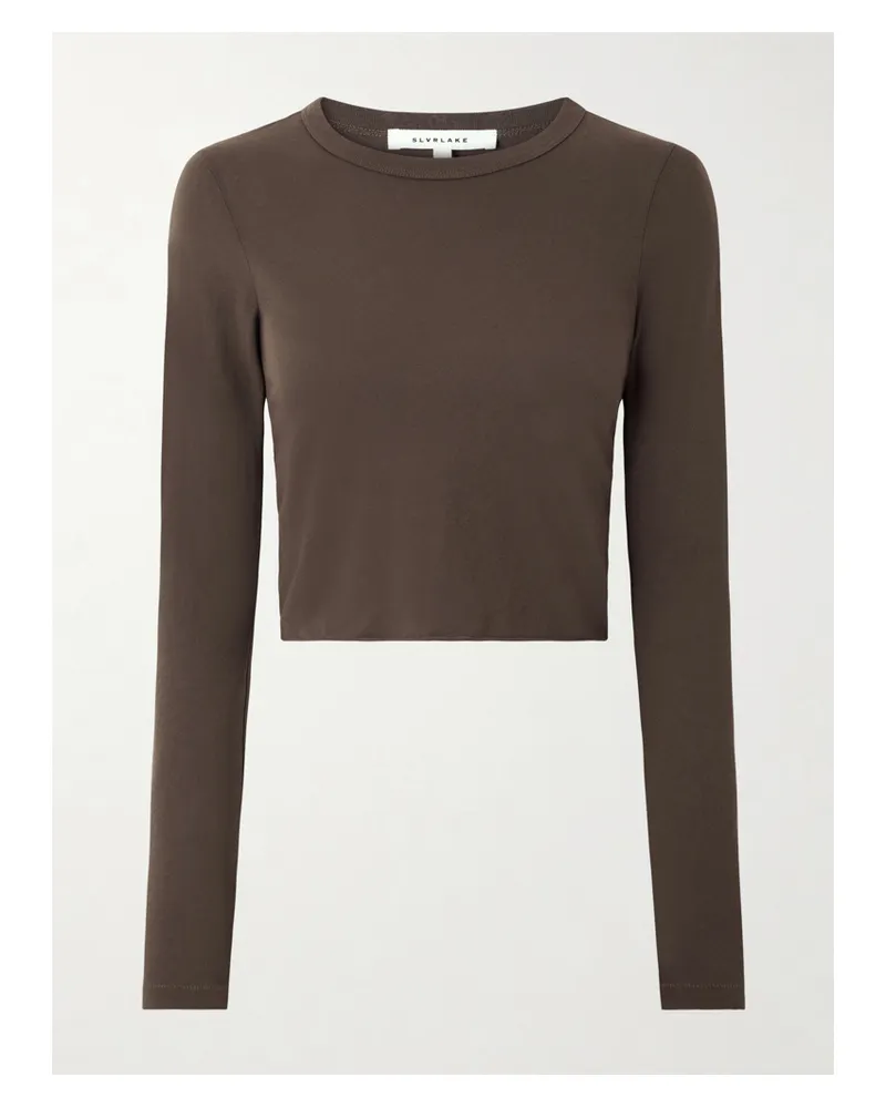 SLVRLAKE Cropped Cotton-jersey T-shirt - Brown Brown