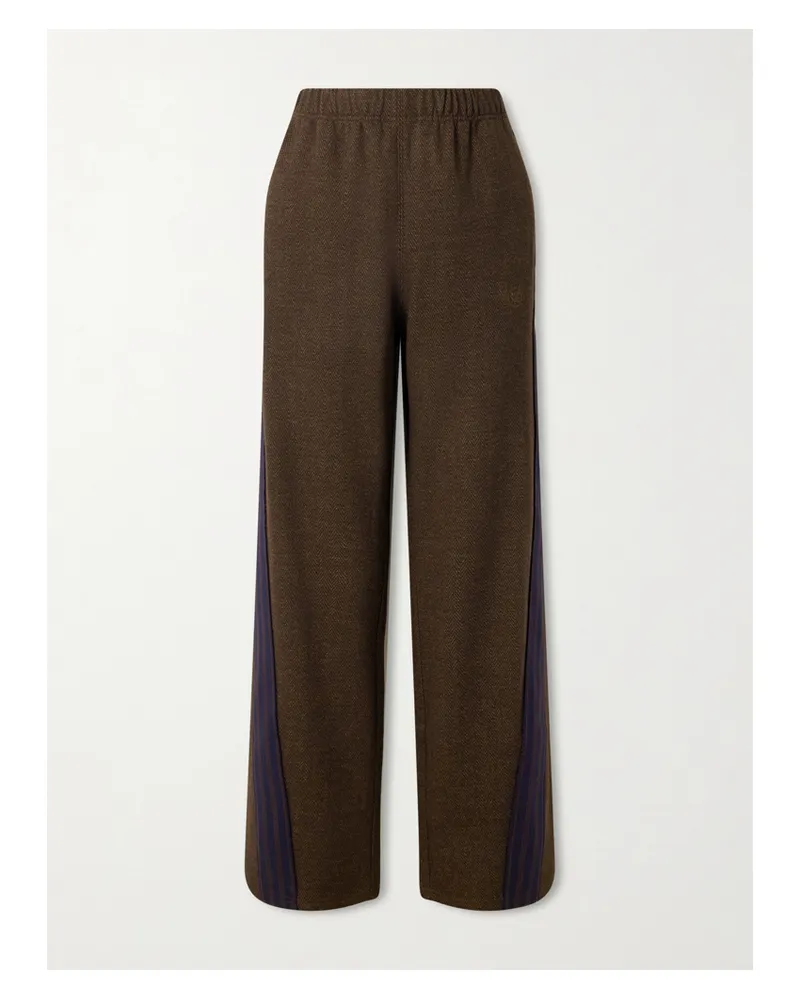 Aimé Leon Dore Striped Herringbone Wool And Cotton-blend Track Pants - Brown Brown