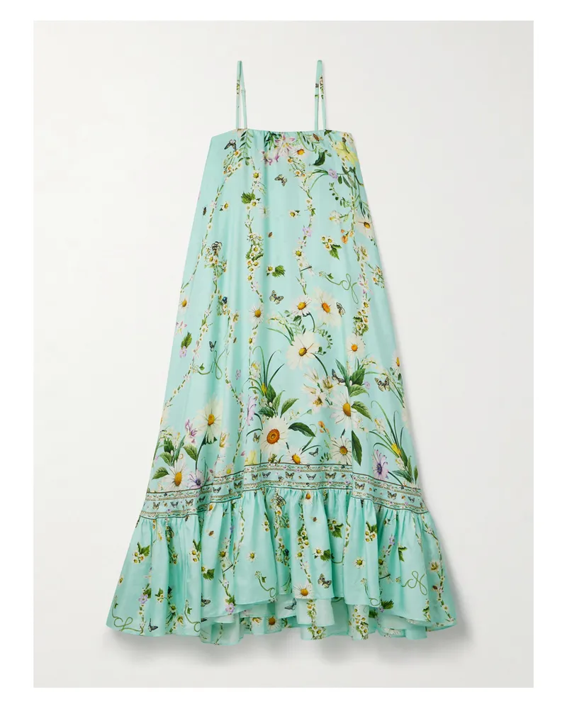 Camilla Maxikleid Aus Seiden-twill Mit Blumenprint - Blau Blau