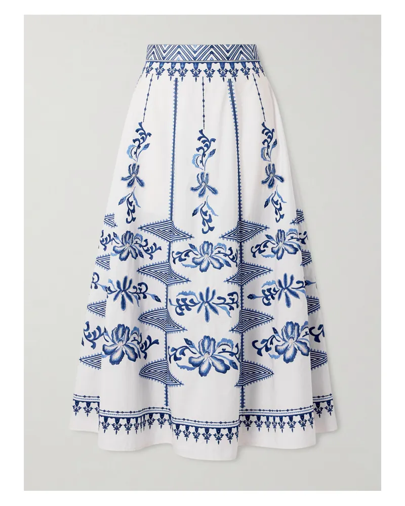 Emporio Sirenuse Camille Embroidered Cotton-blend Midi Skirt - White White