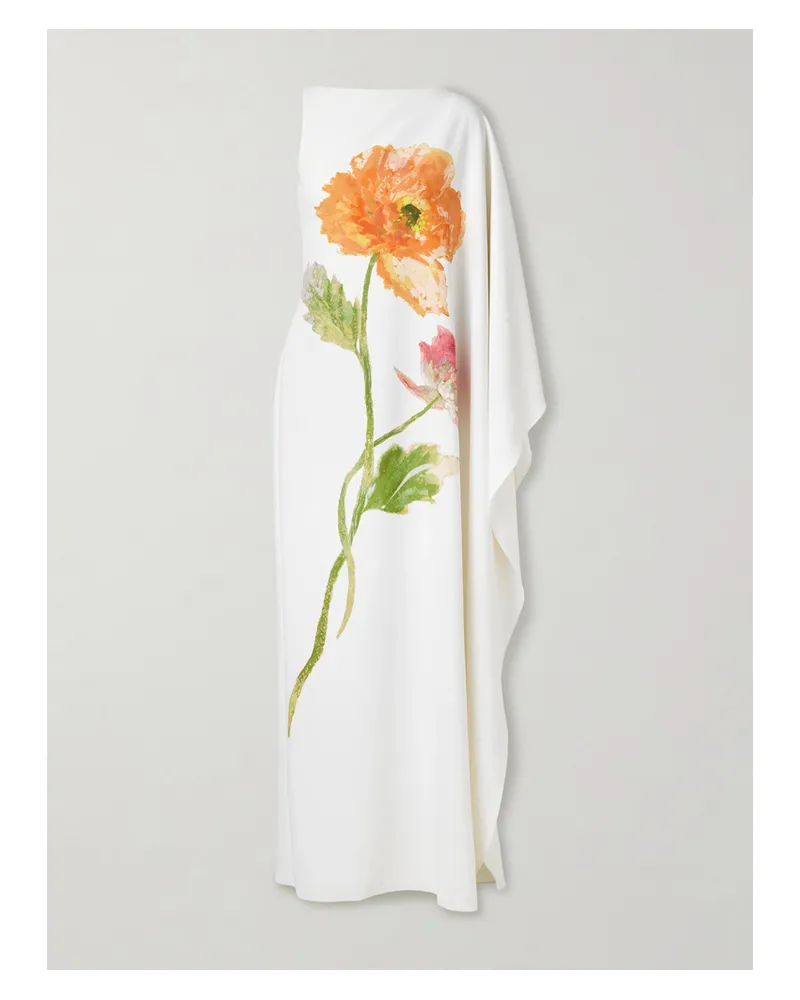 Carolina Herrera New York One-sleeve Draped Floral-print Crepe Gown - White White