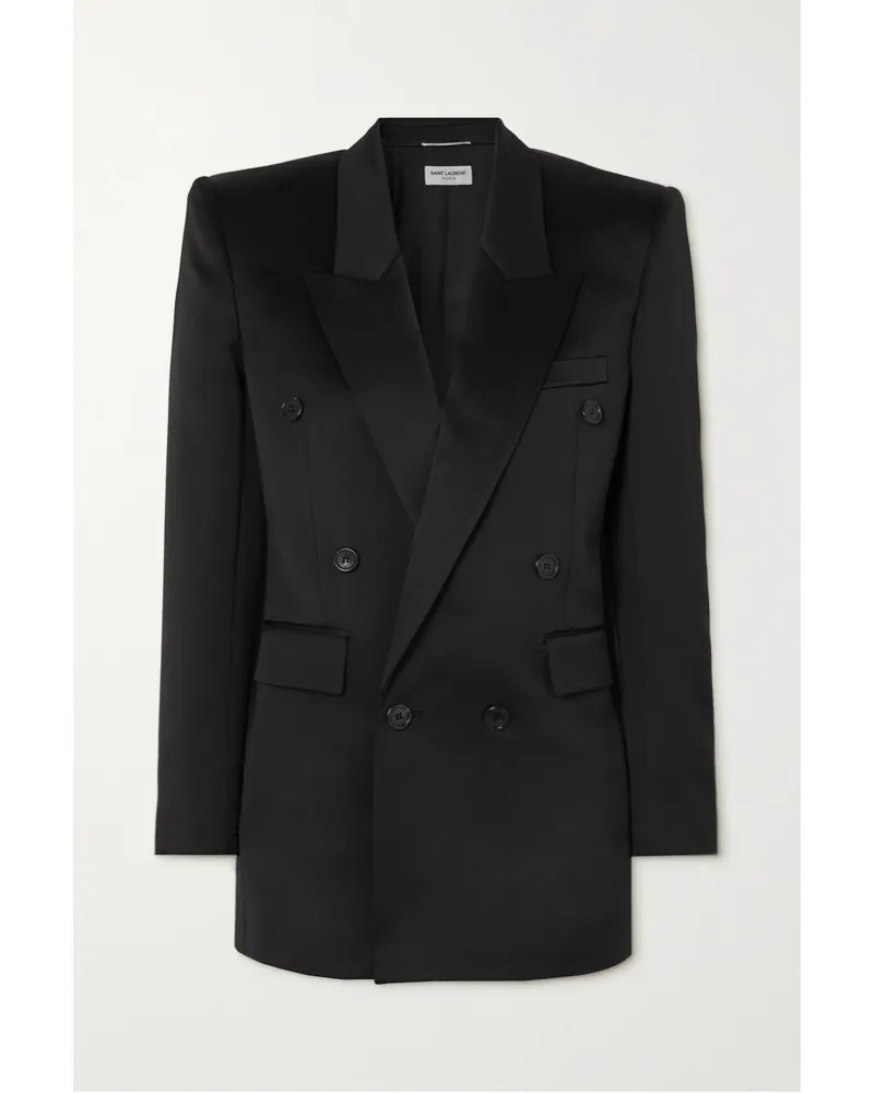 Saint Laurent Doppelreihiger Blazer aus Seidensatin Schwarz