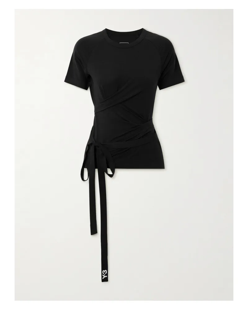 adidas y-3 T-shirt Aus Jersey Aus Einer Lyocell-mischung Mit Streifen Zum Binden - Schwarz Schwarz