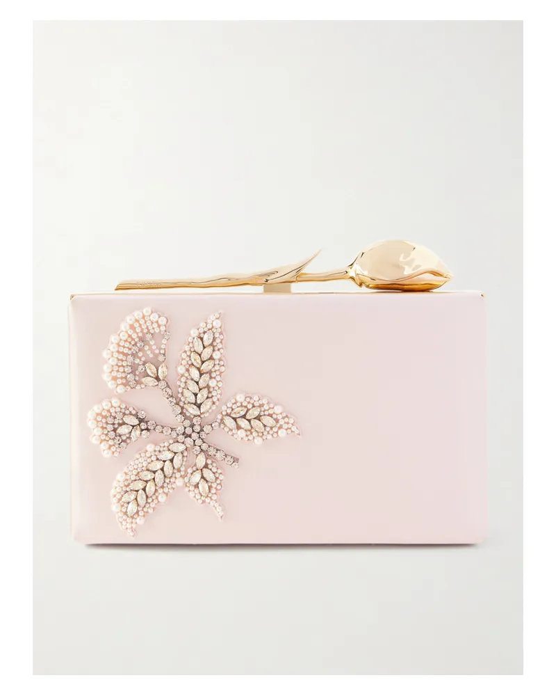 Erdem Bloom Crystal-embellished Satin Clutch - Pink Pink