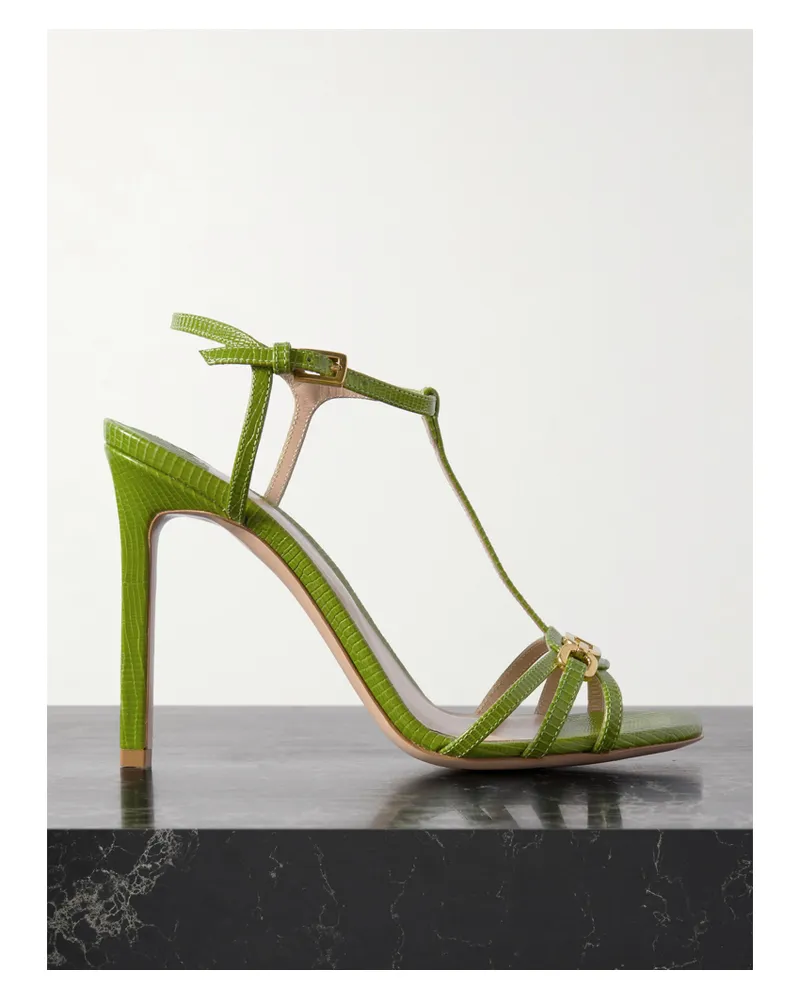 Tom Ford Whitney Sandalen Aus Leder Mit Eidechseneffekt Und Verzierung - Grün Grün
