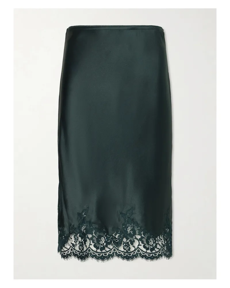 Saint Laurent Lace-trimmed Silk-satin Skirt - Green Green