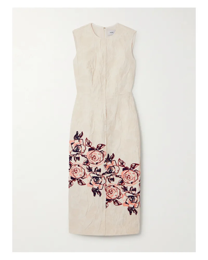 Erdem Midikleid Aus Einer Baumwoll-leinenmischung Mit Stickereien - Elfenbein Elfenbein