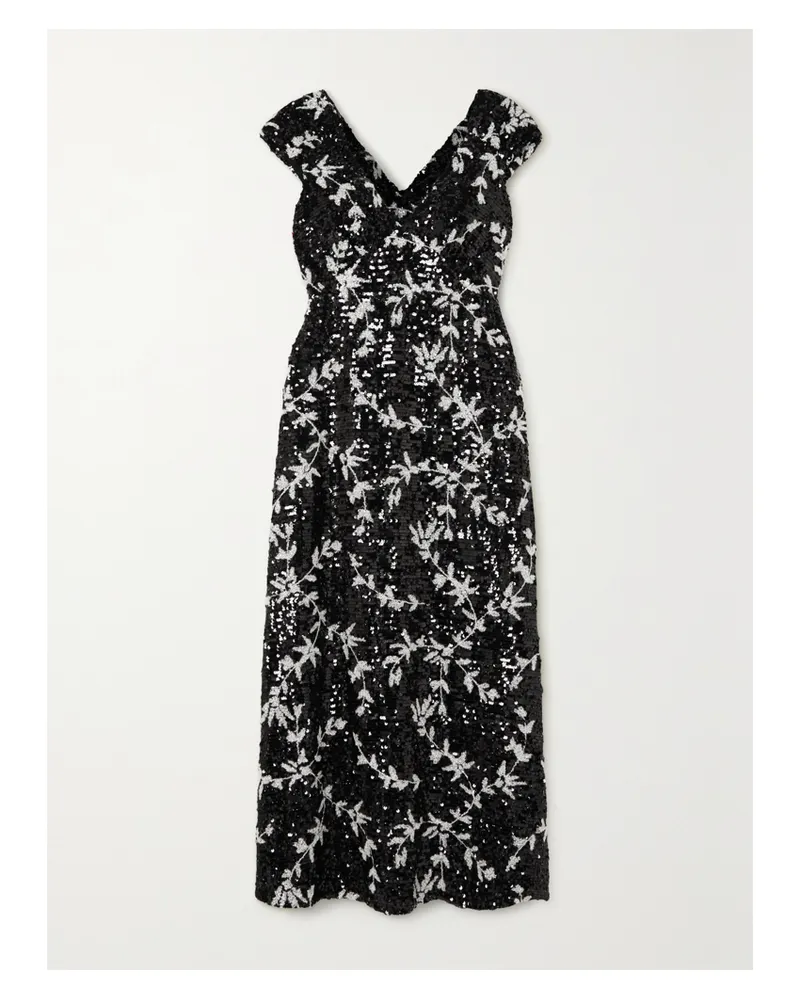 Erdem Garnet Midikleid Aus Organza Mit Pailletten Und Stickereien - Schwarz Schwarz