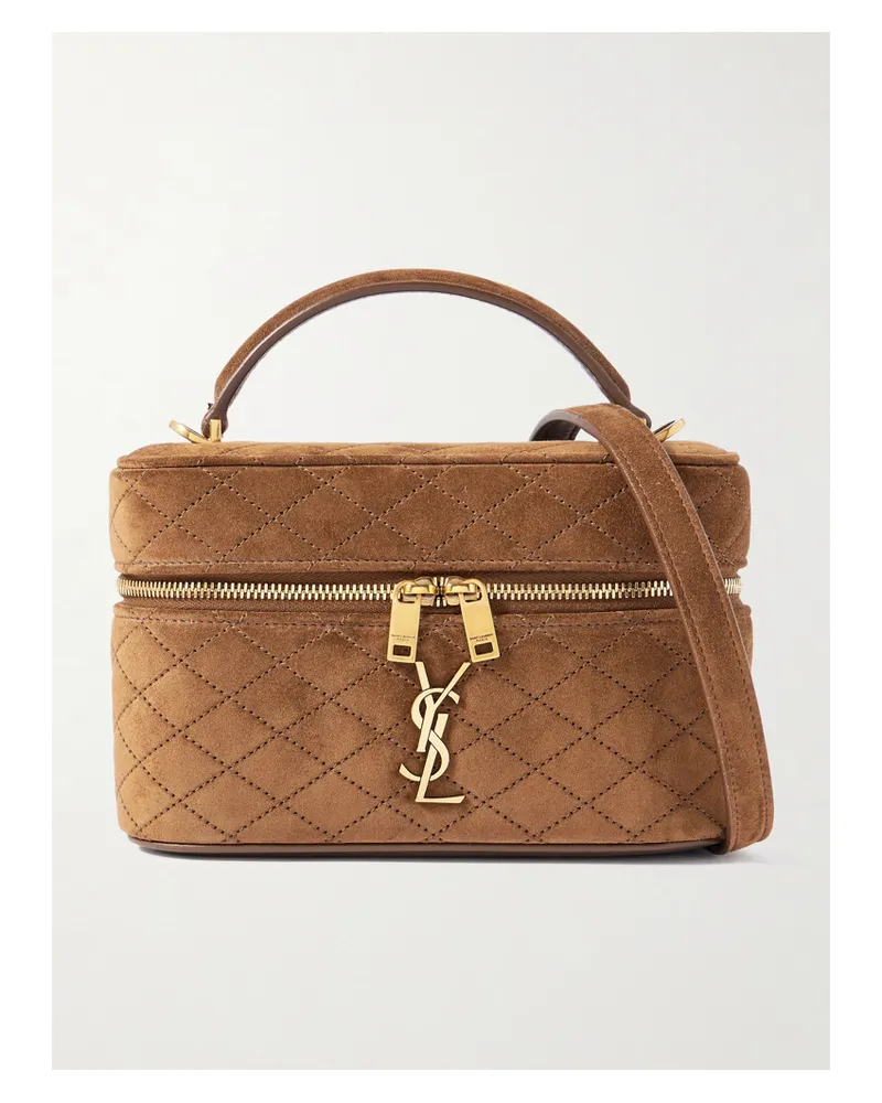 Saint Laurent Gaby Vanity Mini Quilted Suede Shoulder Bag - Brown Brown