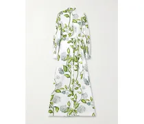 Belted Floral-print Cotton-poplin Dress - White