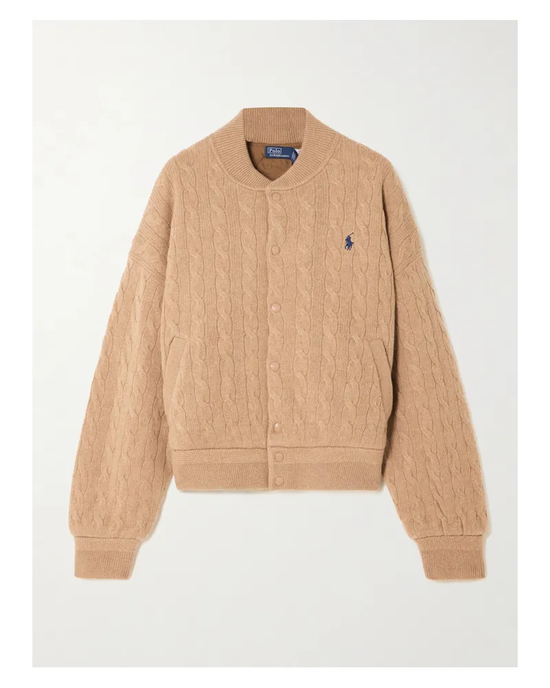 Ralph Lauren Bomberjacke Aus Einer Woll-kaschmirmischung In Zopfstrick Mit Stickerei - Braun Braun
