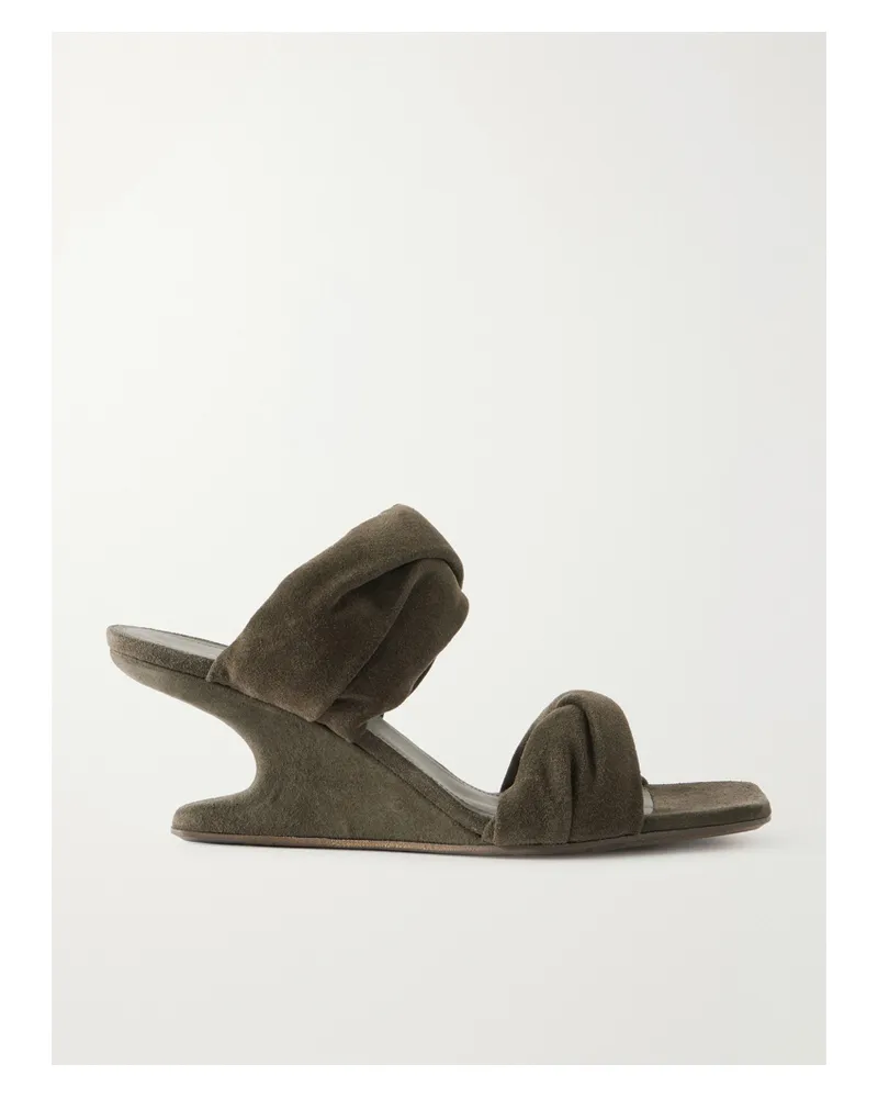 Rick Owens Twisted Cantilever Mules Aus Veloursleder Mit Keilabsatz - Grün Grün