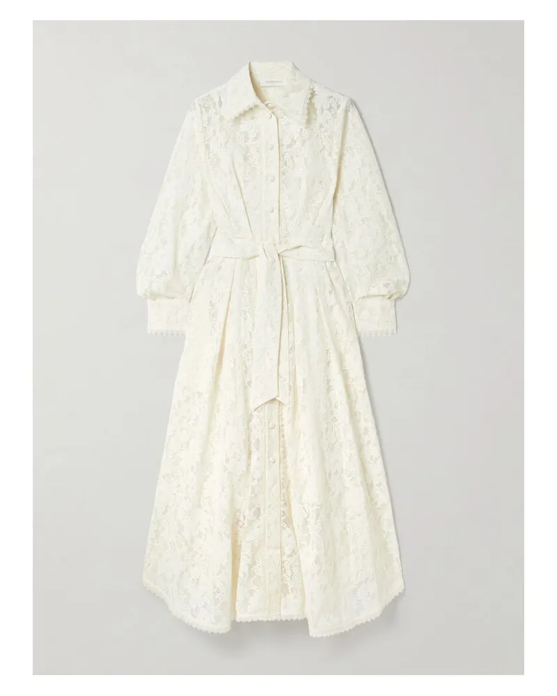 Zimmermann Dawning Midikleid Aus Schnurgebundener Spitze Mit Falten - Creme Creme