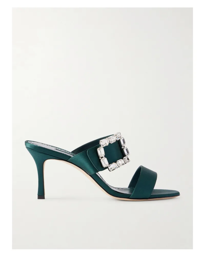 Manolo Blahnik Mayjousan 70 Crystal-embellished Satin Mules - Green Green