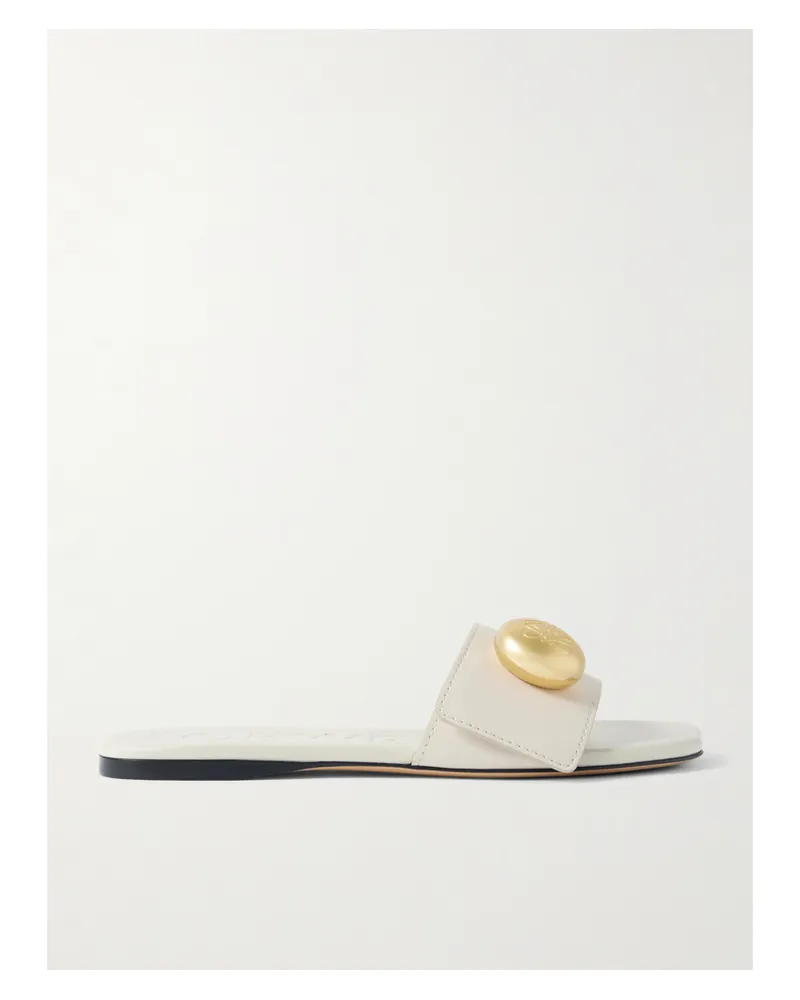 Loewe Pebble Embellished Leather Slides - Cream Cream