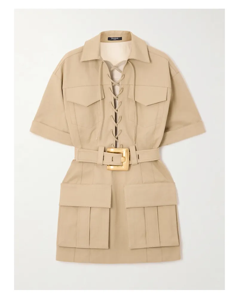 Balmain Minikleid Aus Baumwollgabardine Mit Gürtel - Neutral Neutral