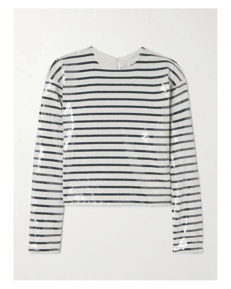 Frame Denim T-shirt Aus Gestreiftem Biobaumwoll-jersey Mit Pailletten - Blau Blau