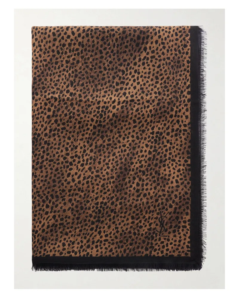 Saint Laurent Tuch Aus Wolle Mit Leopardenprint Und Fransen - Schwarz Schwarz