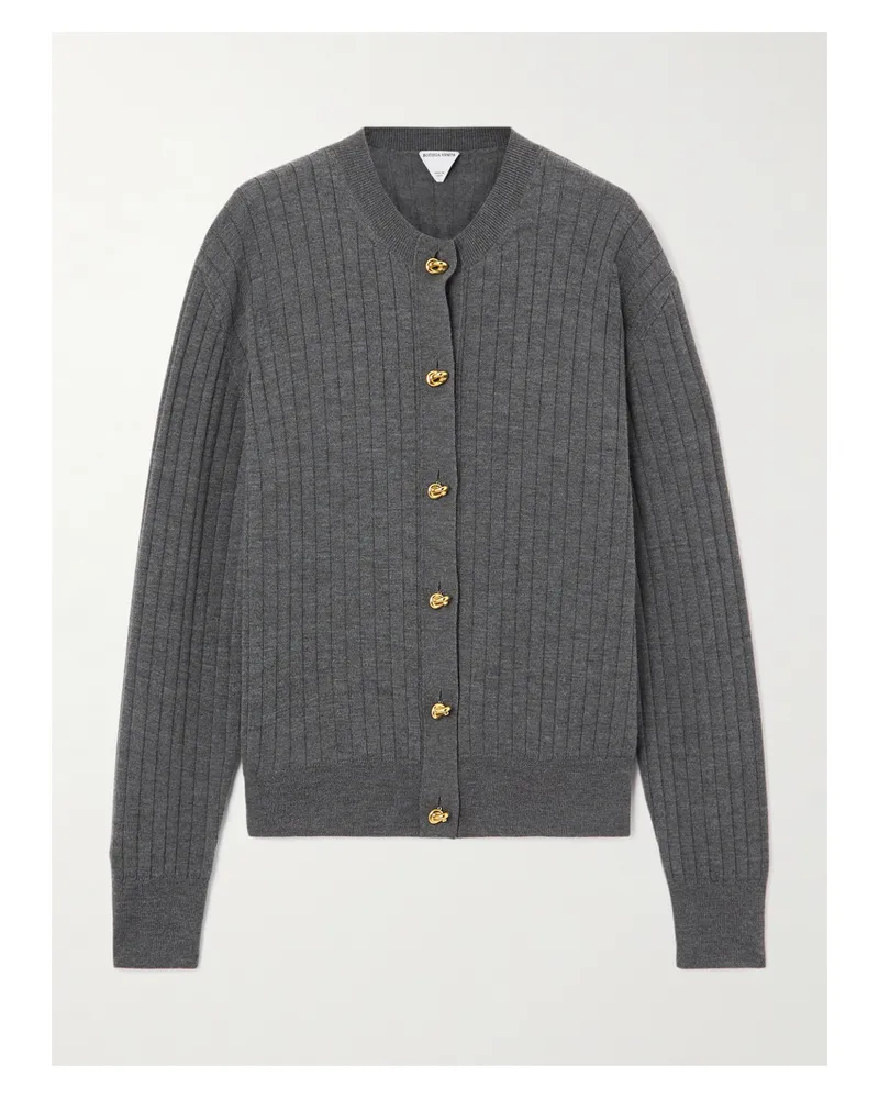 Bottega Veneta Ribbed Wool Cardigan - Gray Gray