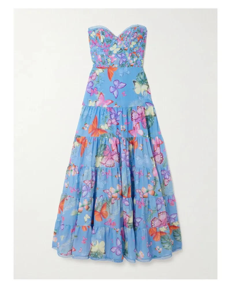 Charo Ruiz Danny Trägerloses Maxikleid Aus Einer Bedruckten Baumwollmischung - Blau Blau