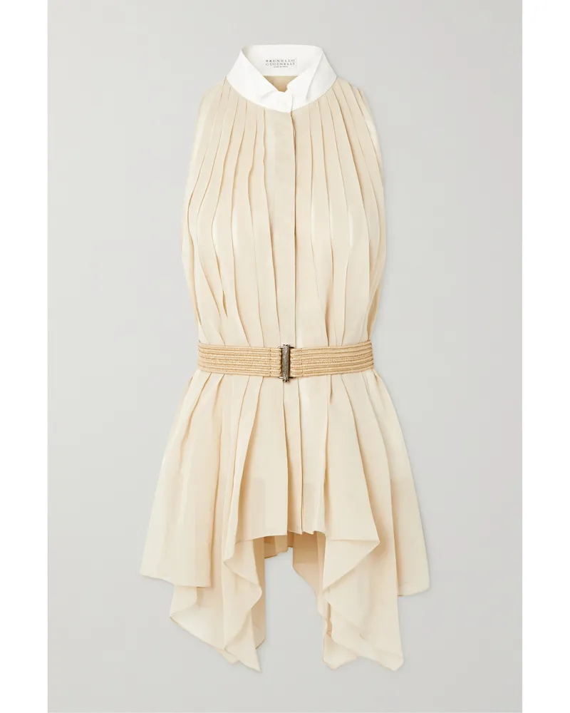 Brunello Cucinelli Hemd Aus Baumwollgaze Mit Gürtel Und Falten - Creme Creme