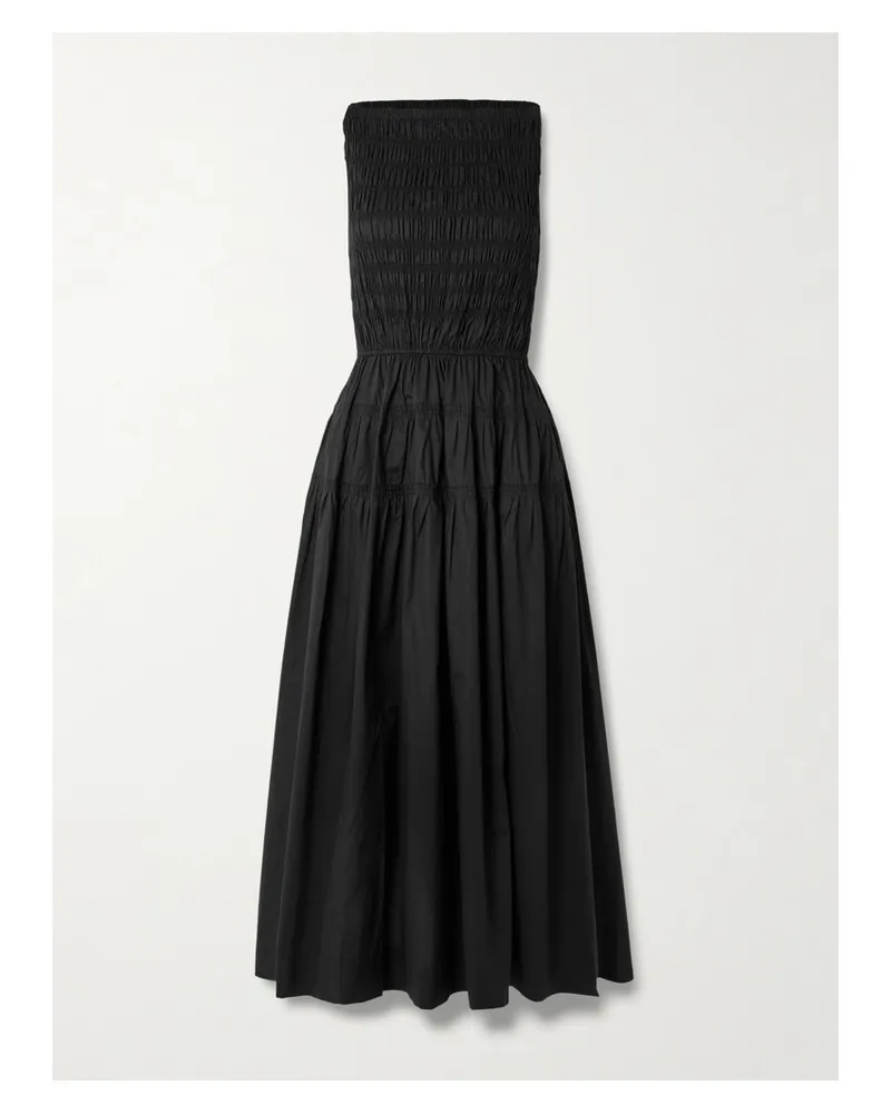 DÔEN Melie Midikleid Aus Biobaumwollpopeline Mit Raffungen - Schwarz Schwarz