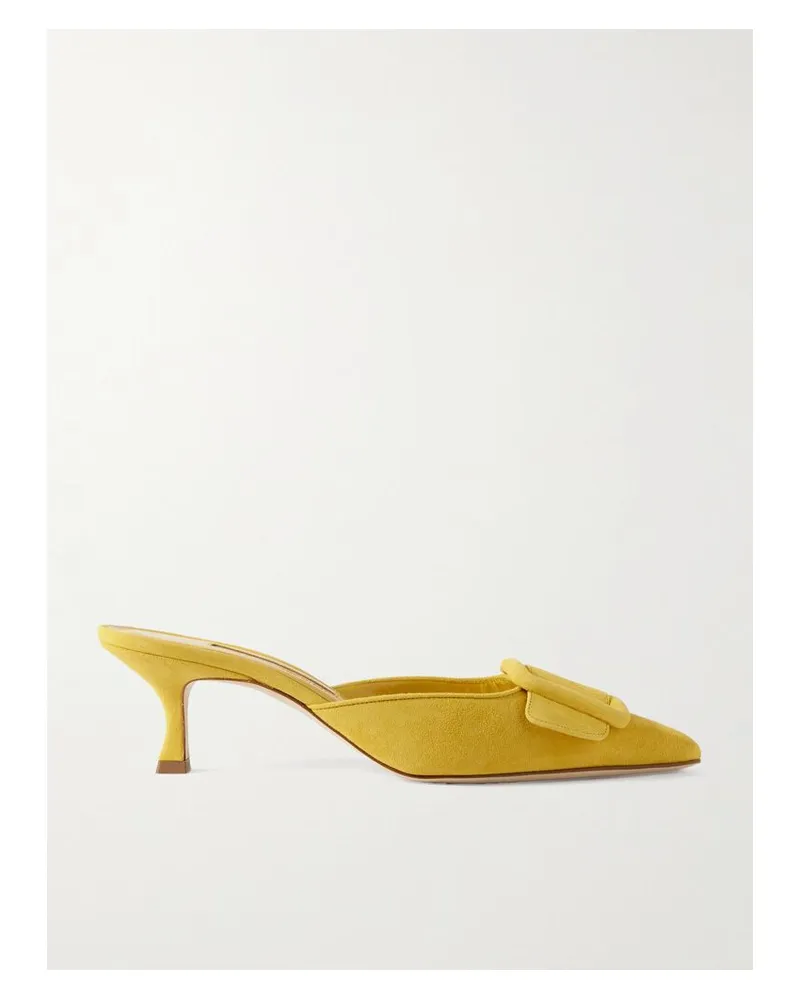 Manolo Blahnik Maysale 50 Mules Aus Veloursleder Mit Schnalle - Gelb Gelb