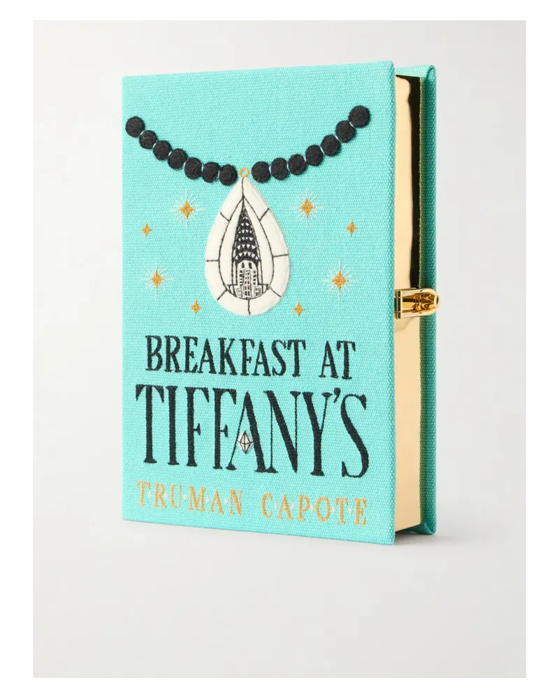 Olympia Le-Tan Breakfast At Tiffany's Appliquéd Embroidered Canvas Clutch - Blue Blue