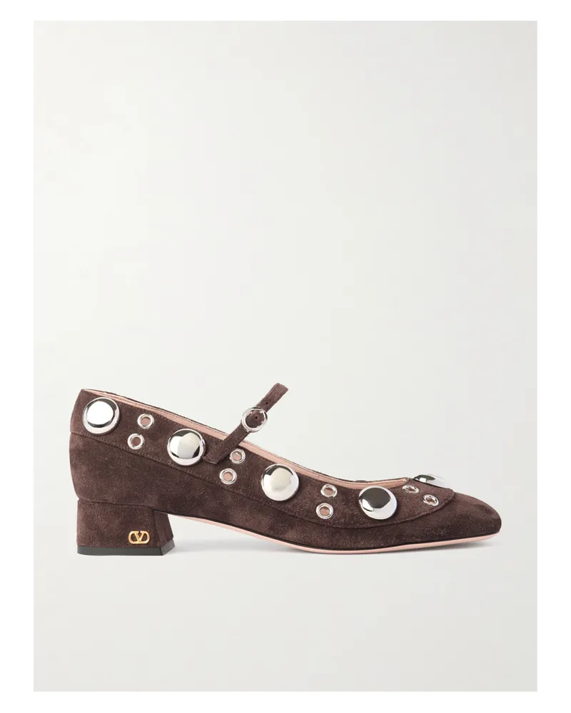 Valentino Garavani Nellcote 30 Mary-jane-pumps Aus Veloursleder Mit Verzierungen - Braun Braun