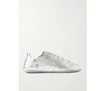 City Studded Metallic Crinkled-leather Sneakers - Silver
