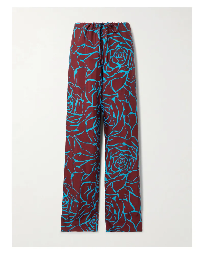 Dries van Noten Floral-print Crepe Straight-leg Pants - Burgundy Burgundy