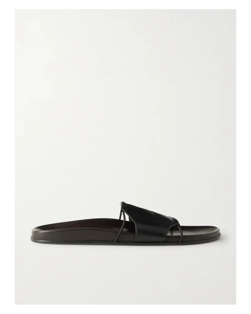 The Row Vivienne Leather Slides - Black Black