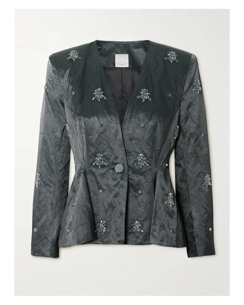 Huishan Zhang Antoine Blazer Aus Glänzendem Twill In Knitteroptik Mit Kristallen - Grau Grau
