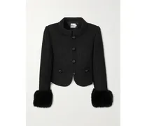 Cropped Plush-trimmed Bouclé-tweed Jacket - Black