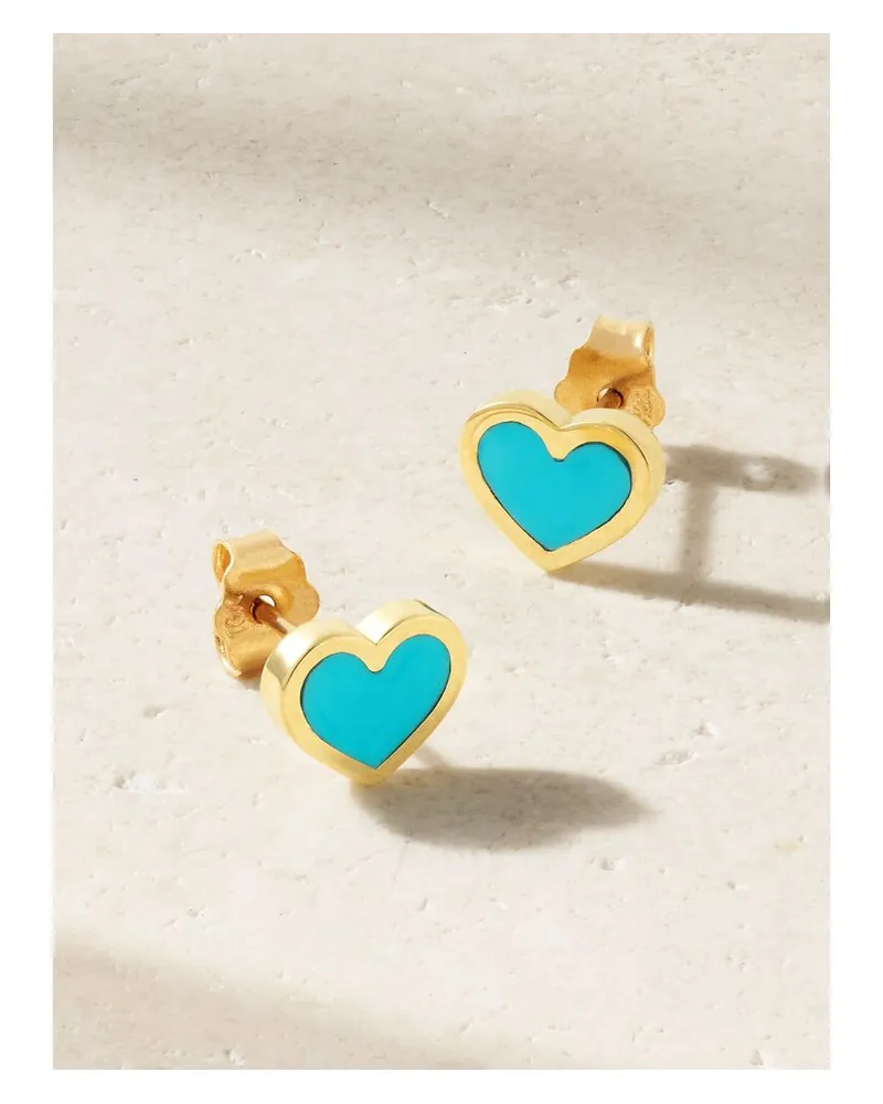 Jennifer Meyer Extra Small Heart Ohrringe Aus 18 Karat Gold Mit Türkisen Gold
