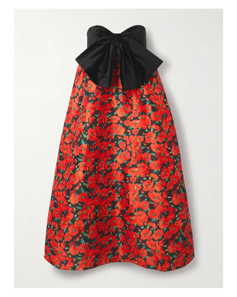 Kika Vargas Charlotta Trägerloses Midikleid Aus Taft Mit Blumenprint Und Schleife - Rot Rot