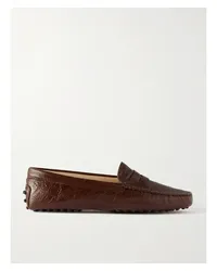 TOD'S Gommino Loafers aus Glanzleder in Knitteroptik Braun