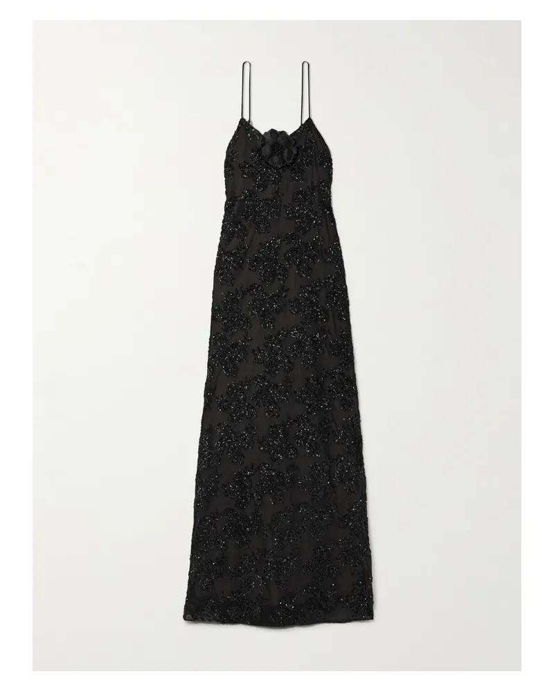 Rodarte Robe Aus Voile Mit Seidenbesätzen, Pailletten Und Applikation - Schwarz Schwarz