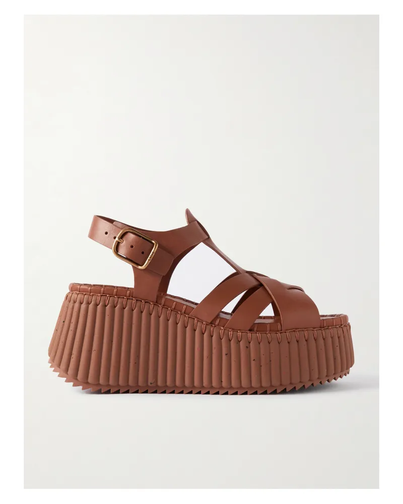 Chloé Nama Leather Platform Sandals - Brown Brown