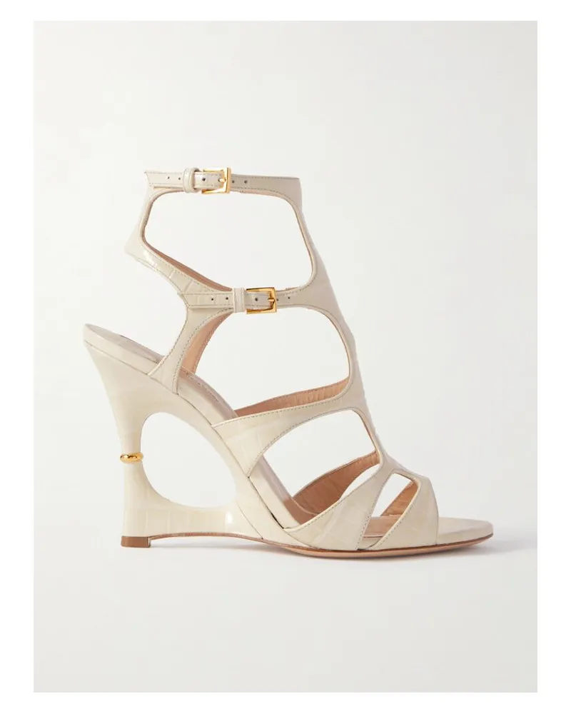 Tom Ford Paradis Wedges Aus Leder Mit Krokodileffekt Und Cut-out - Elfenbein Elfenbein
